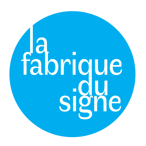un cercle bleu avec écriture blanche la fabrique de signe